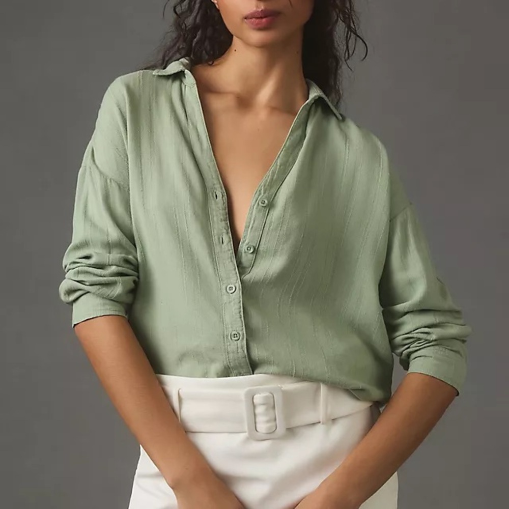 cloth & stone Sage Green Soft Drapey Button-Down Shirt